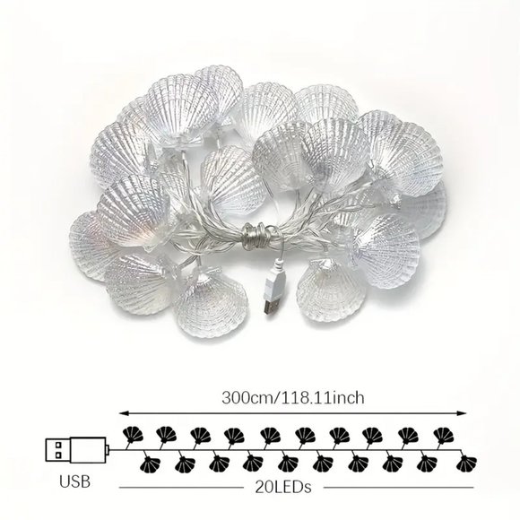 Seashells Fairy Lights - USB Powered with 20 LED Seashell - 9.8ft - Picture 7 of 7